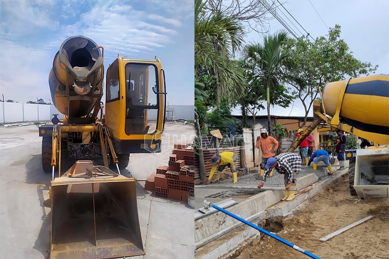 The side view of the 4m3 self-loading mobile concrete mixer